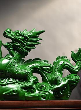 绿色木头龙摆件实木质十二生肖木雕龙客厅装饰新居开业送礼工艺品