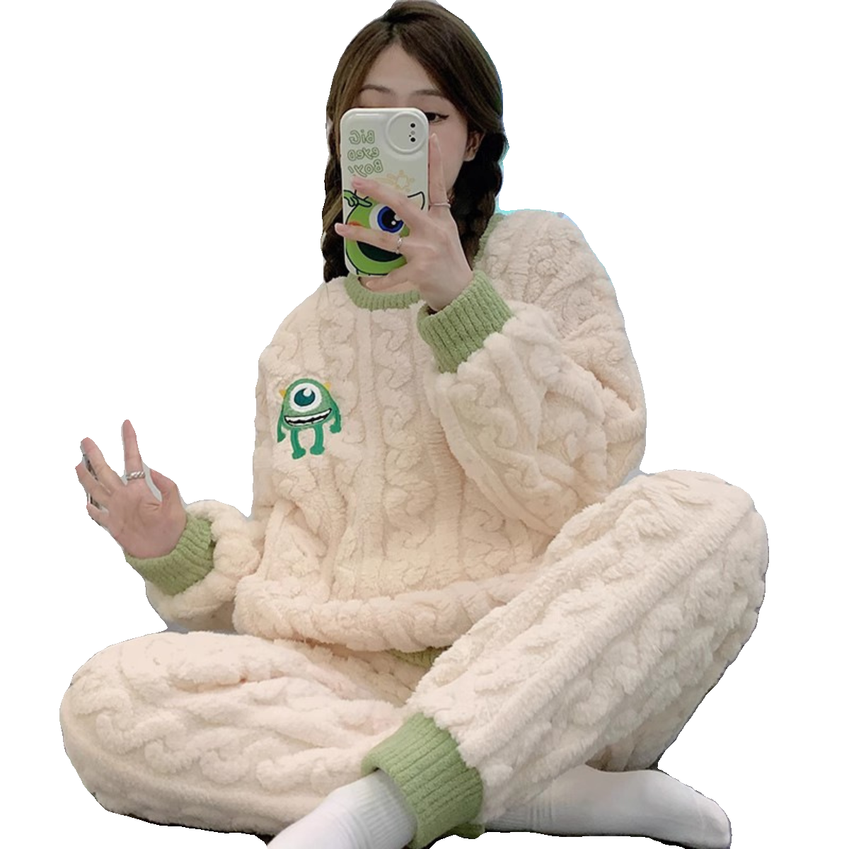 卡通少女珊瑚绒套装睡衣，新款2023草莓熊睡袍珊瑚绒睡衣套装，超赞!-第4张图片-提都小院