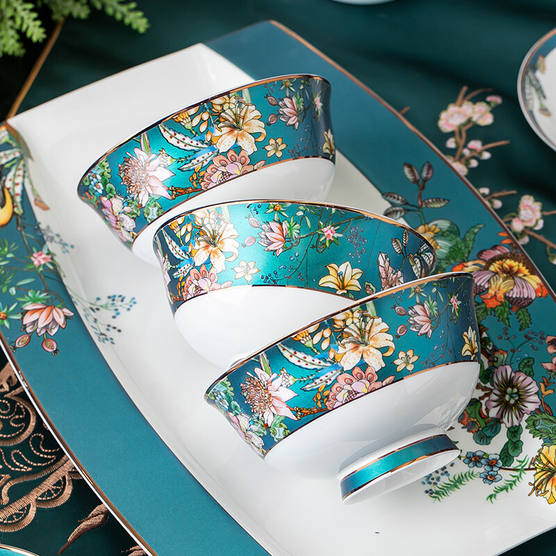 洛威景德镇陶瓷餐具高级感珐琅彩碗碟套装家用中式骨瓷碗盘高级感-图2