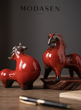 MODASEN丨唐马 WSJT中式唐马陶瓷摆件客厅玄关酒柜生肖马摆设装饰