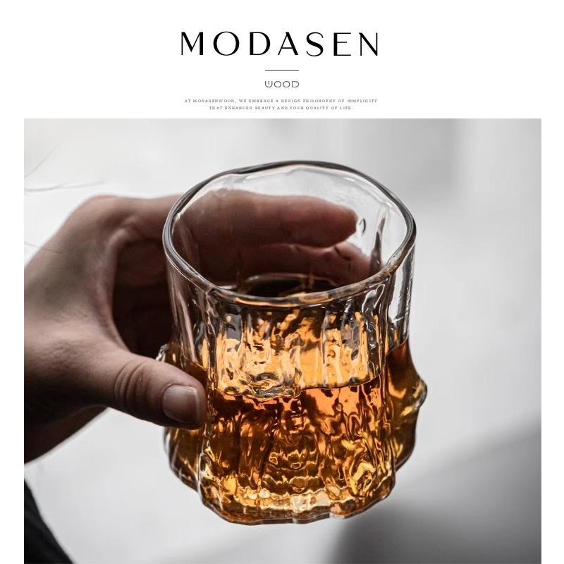 MODASEN丨树桩 HDKD日式锤纹玻璃威士忌酒杯家用水杯饮料杯礼物 - 图2
