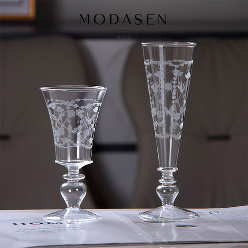 MODASEN丨刻花 DXJI高颜值玻璃高脚杯精致鸡尾酒杯果汁杯香槟酒杯 - 图2