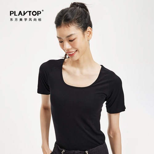 PLAYTOP冰糯ME羊毛辣妹短袖透气快干凉爽男女户外徒步跑步骑行T恤 - 图2