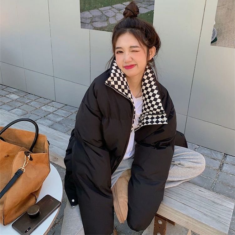 棋盘格棉服外套女2023冬季新款森系羽绒面包服ins韩版宽松棉衣潮_BOANDGEL奥莱海外折扣_女装/女士精品-第5张图片-提都小院