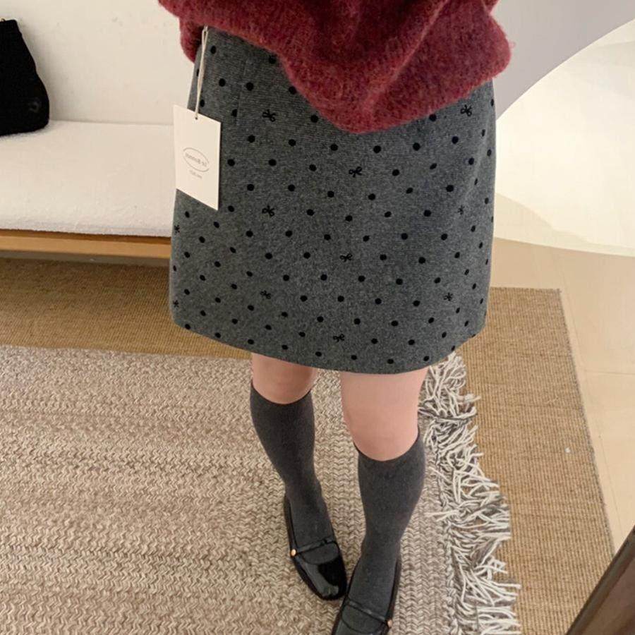 法国Rixo Rane?梨形身材波点羊毛呢半身裙女高腰灰色a字包臂短裙,淘宝优惠券,粉丝福利购,淘宝优惠卷