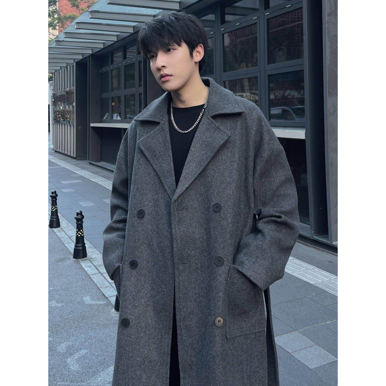 2025秋冬季加绒加厚毛呢大衣男中长款过膝夹棉外套ins潮牌男风衣,淘宝优惠券,粉丝福利购,淘宝优惠卷