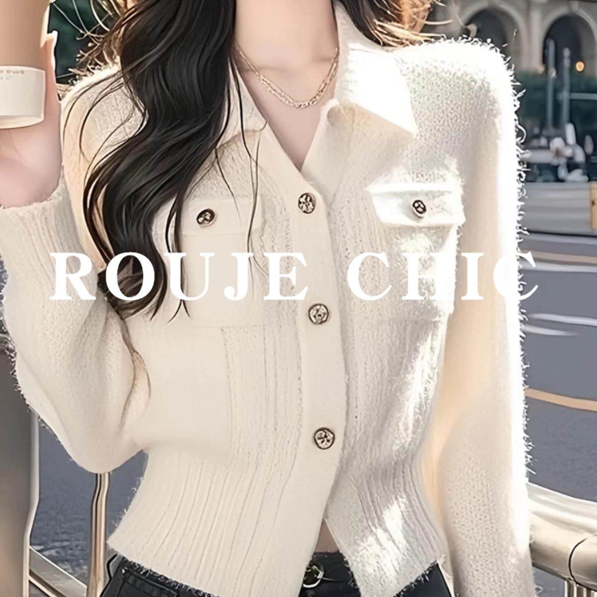 法国rouje chic法式气质白色毛衣女秋冬polo领小众修身打底针织衫,淘宝优惠券,粉丝福利购,淘宝优惠卷