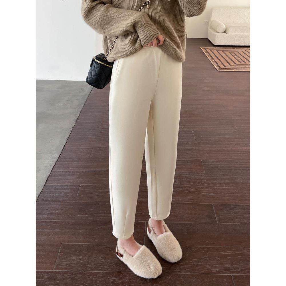 米白色萝卜裤女秋冬2025新款高腰加绒胖mm休闲裤子显瘦哈伦奶奶裤,淘宝优惠券,粉丝福利购,淘宝优惠卷