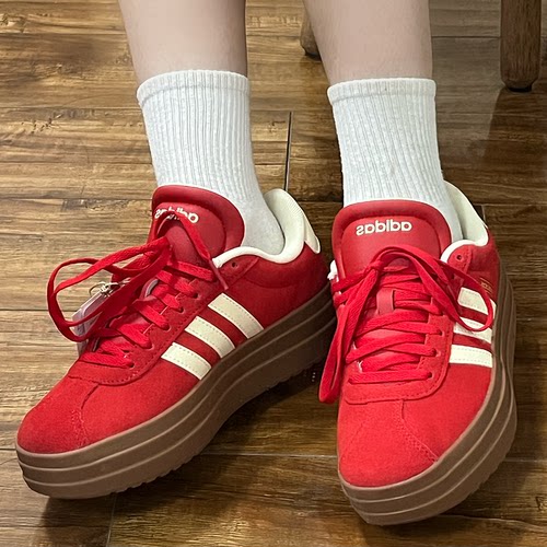 adidas VL Court Bold 舒适休闲 低帮 板鞋 女款 红色 KJ6852 - 图1