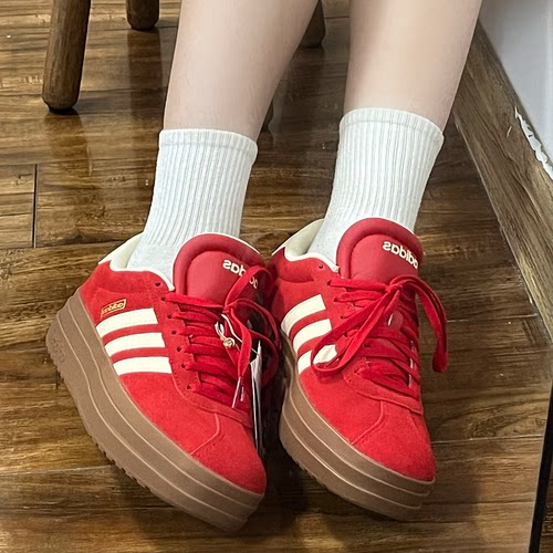 adidas VL Court Bold 舒适休闲 低帮 板鞋 女款 红色 KJ6852 - 图0