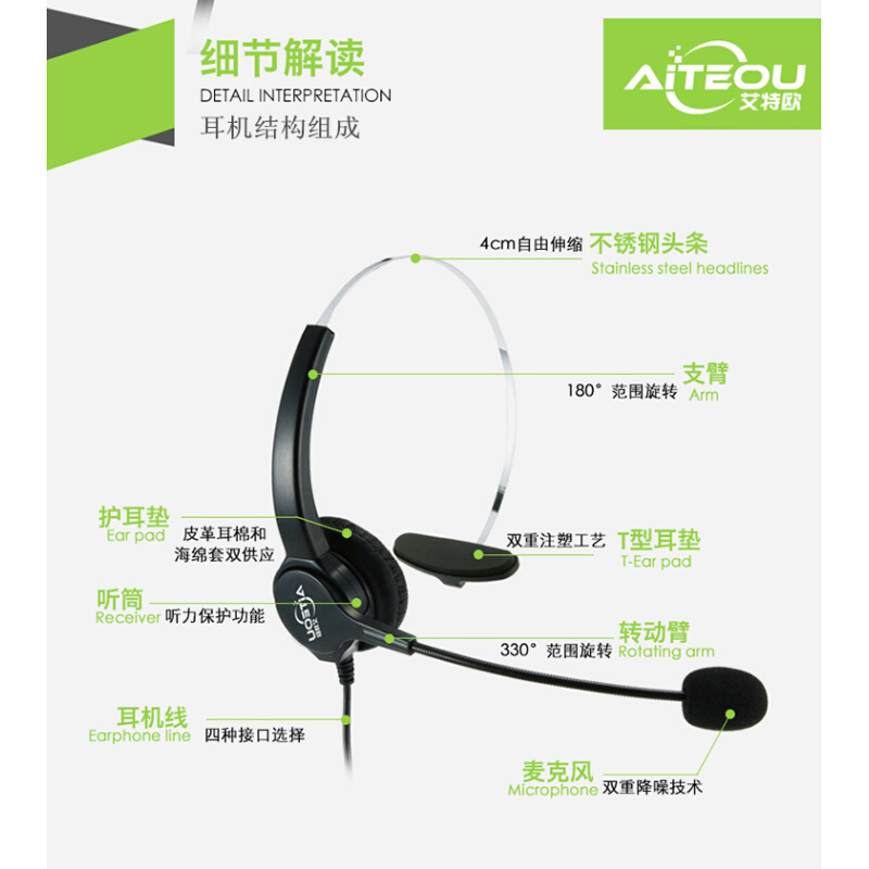 other A10艾特欧 UC3220主动降噪头戴式耳机话务员客服电话电脑-图2