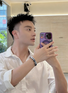 欧美黑武士十字架手链男士皮绳