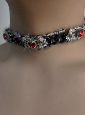 哥特朋克甜酷爱心丝绒布艺项链女