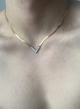 V字短款蛇骨链钛钢男项链冷淡风