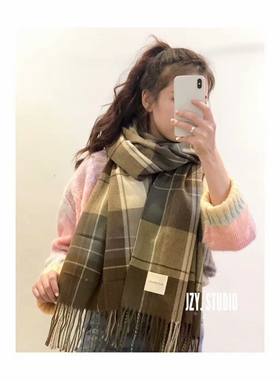 复古格子围巾韩版新款英伦拼色仿羊绒披肩女冬季百搭加厚保暖围脖