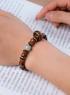2025复古绿檀木节节高升手链男女款绿竹节好运天然文雅饰品