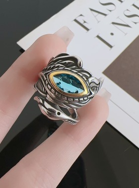 大鹏金翅鸟羽毛戒指男女仿托帕石复古霸气小众高级朋克可调节指环