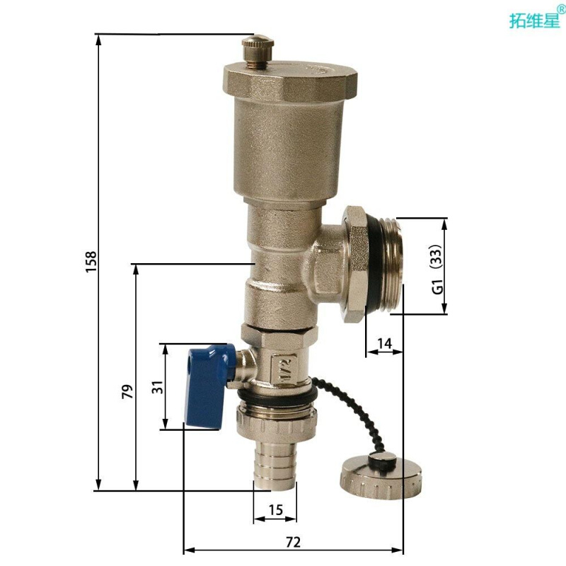 地暖分水器1寸全铜末端尾件放气放水阀一体暖气地热可选配压力表 - 图1