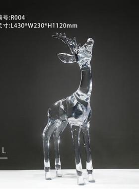 晶悦现代轻奢样板房酒店大堂透明树脂鹿落地摆件装饰雕塑工厂定制