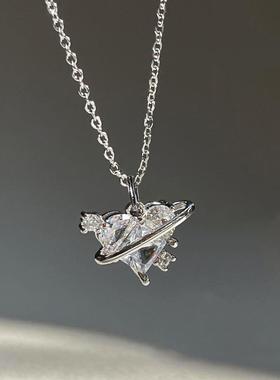 necklace women桃心恋爱星球项链女ins小众甜美粉钻爱心锁骨链