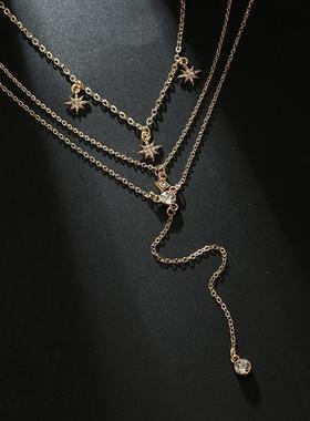 necklace women 镶钻多层颈链 星星菱形锁骨链简约三层项链项圈