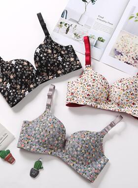Women Flower Print Seamless Bra Sexy Lingerie小胸聚拢内衣
