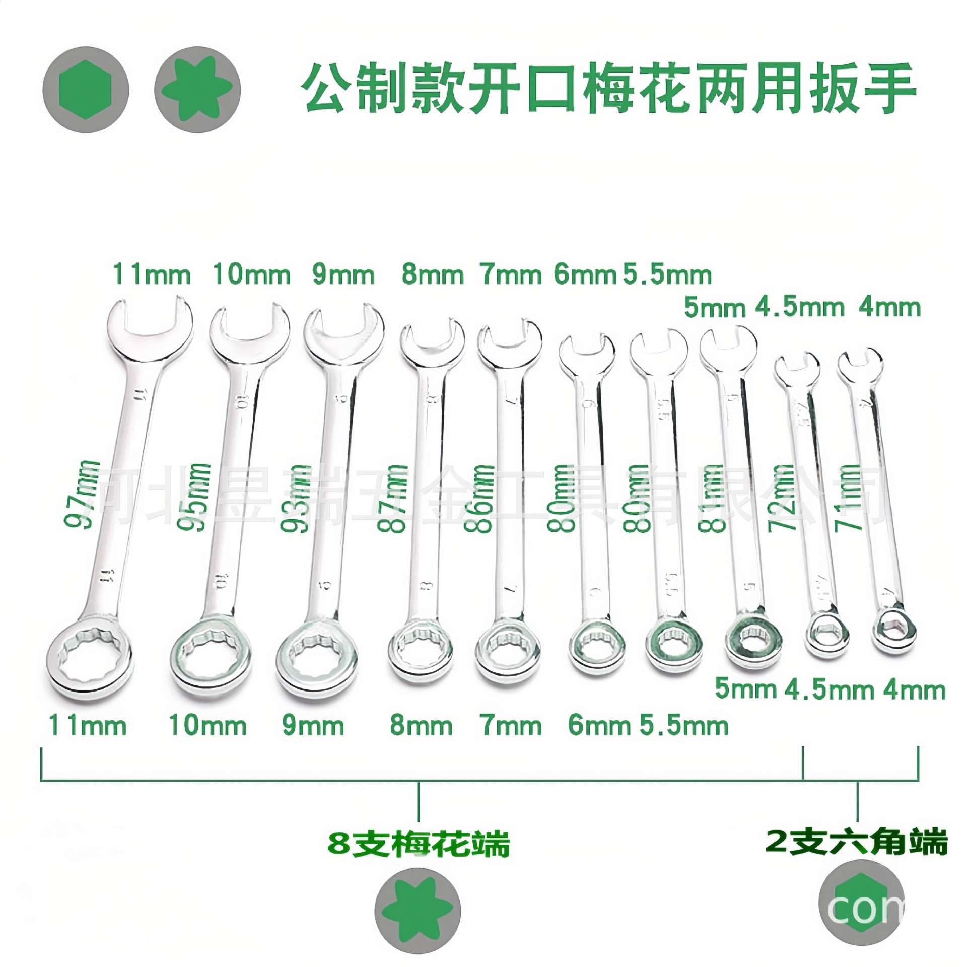 小型扳手HW-609A英制HW-609B公制梅花+开口扳手4-11mm两用小扳手-图3