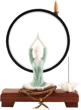 瑜伽美女人物工艺倒流香灯圈摆件现代家居装饰咖啡馆客厅开业礼品