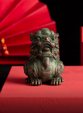 全铜麒麟桌面小摆件创意茶宠龙龟霸下文房镇纸招财镇宅手把件礼品