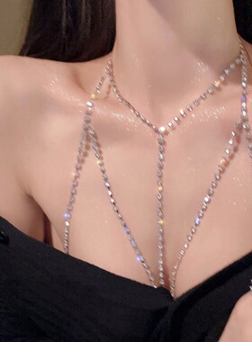 胸链欧美bodychain比基尼bikini锁骨链身体链饰品闪钻性感项链女