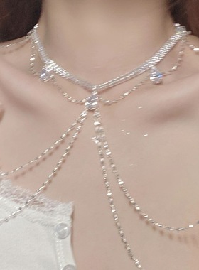身体链肩链肩饰品胸链异域风锁骨链性感水钻锆石亮片高级感项链女
