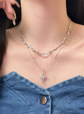 双层叠戴十字架高级感项链项饰