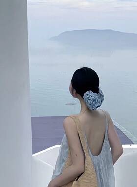 蓝色玫瑰花抓夹花朵头饰仿真花头花发夹女后脑勺发饰海边度假配饰