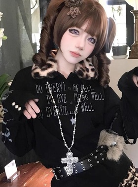 哥特风长款十字架项链重工Y2K亚文化辣妹少女珍珠卫衣毛衣链配饰