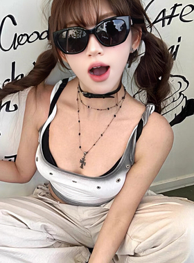 复古暗黑十字架choker项链y2k甜酷风双层叠戴锁骨链长款颈链辣妹