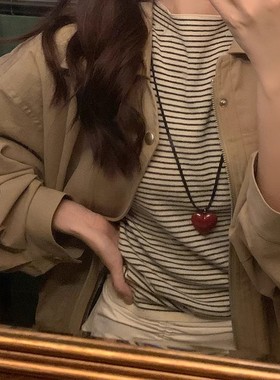 美式复古条纹长袖t恤修身打底