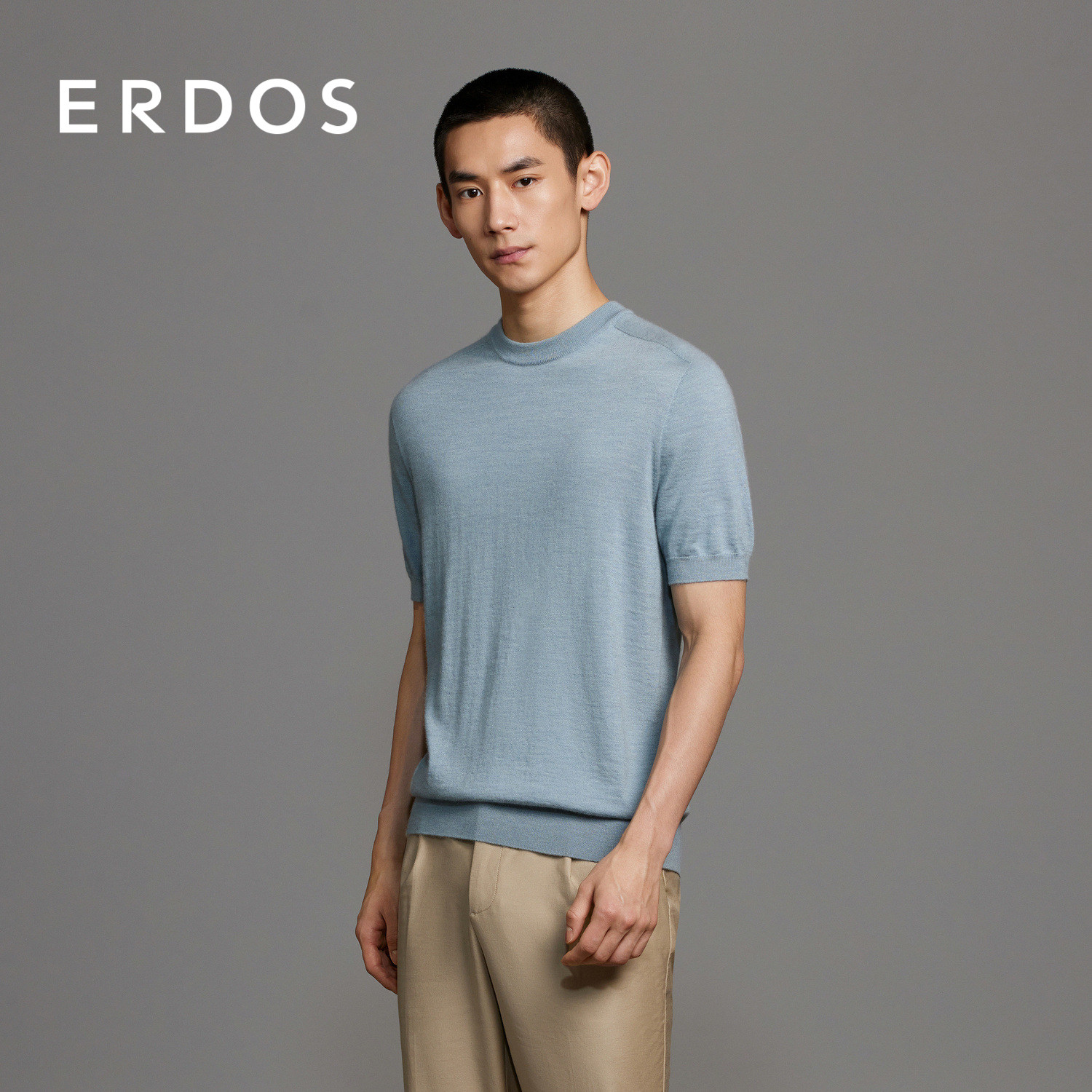 ERDOS 男装羊绒T恤春季款精纺圆领轻薄半袖套衫商务休闲,淘宝优惠券,粉丝福利购,淘宝优惠卷