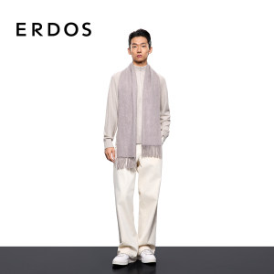 ERDOS 男装25年早秋新品纯羊绒水纹刺绣男士时尚保暖围巾