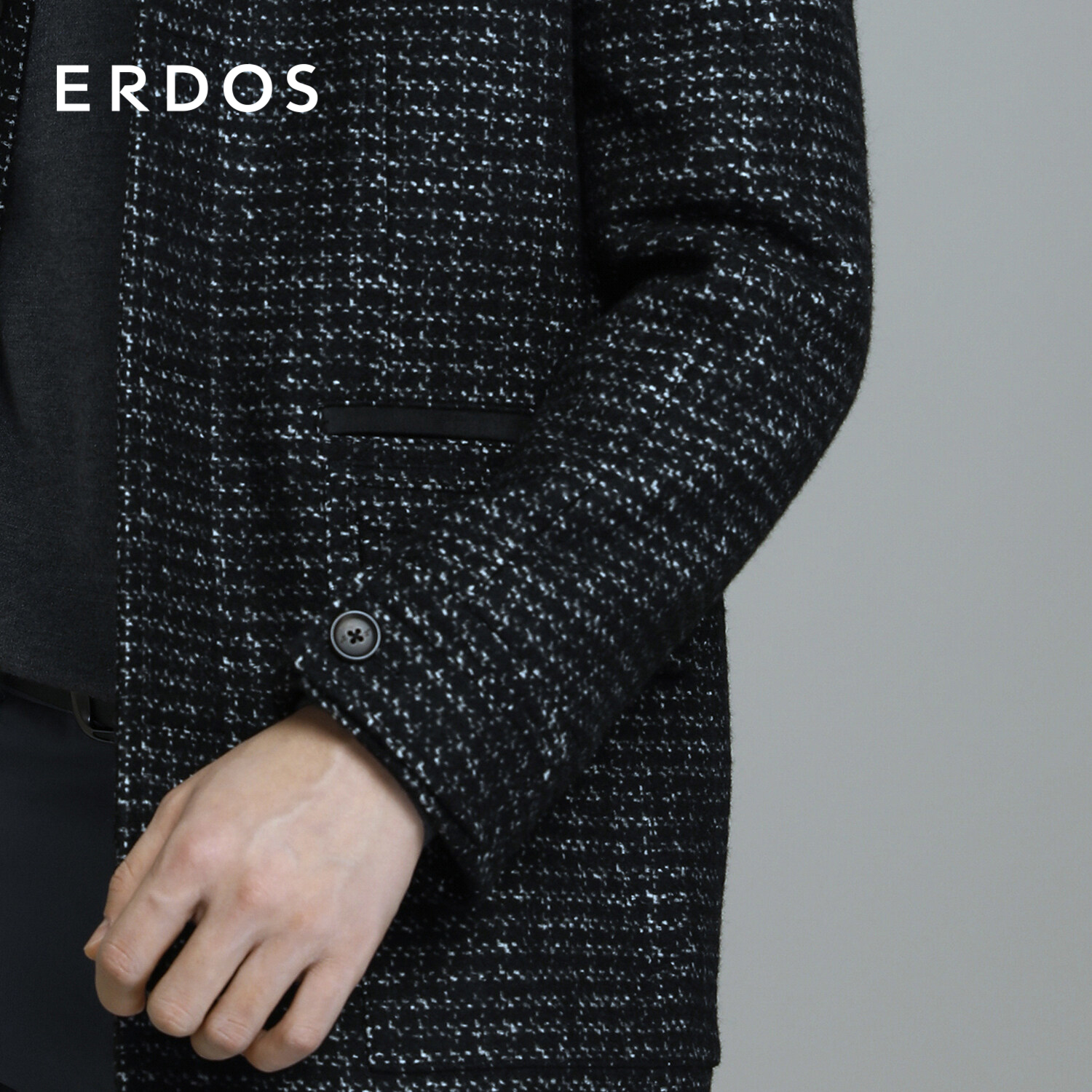 ERDOS 男装羊毛混纺大衣早秋黑色单排扣中长款毛呢外套时尚潮流