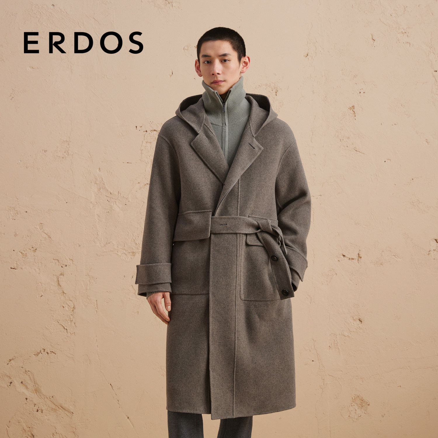 ERDOS 男装纯羊毛大衣秋冬连帽双面蓬松呢长款毛呢大衣,淘宝优惠券,粉丝福利购,淘宝优惠卷