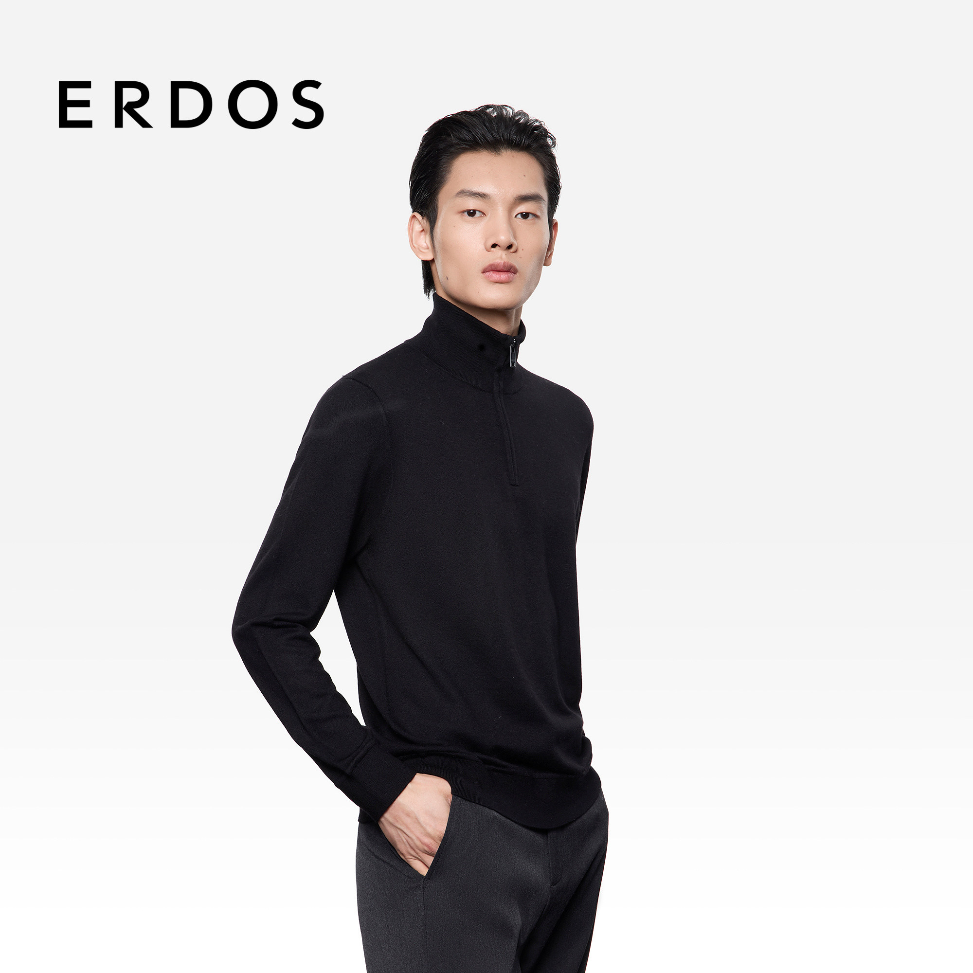 【精纺】ERDOS 男装半高领拉链羊绒开衫25年秋冬新品虚提厚针织衫,淘宝优惠券,粉丝福利购,淘宝优惠卷