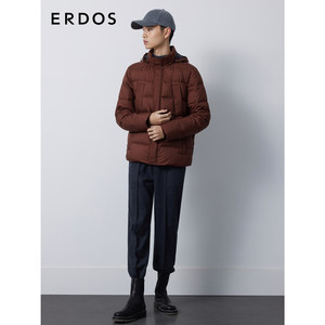 ERDOS 男装羽绒服秋冬白鹅绒含量90%连帽可拆卸围巾加厚款