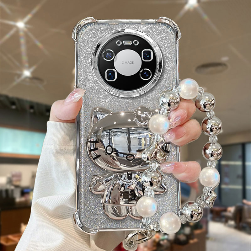 电镀四角防摔气囊适用华为mate80Pro手机壳70新款huaiwei高级感凯蒂猫镜子透明全包防摔好看硅胶ins风保护套 - 图2