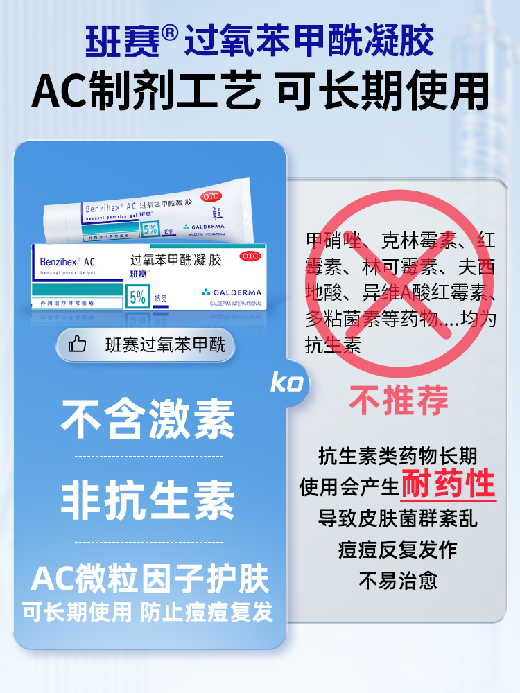 班赛过氧苯甲酰凝胶非抗生素祛痘膏官方旗舰店丘疹粉刺痤疮膏 - 图0