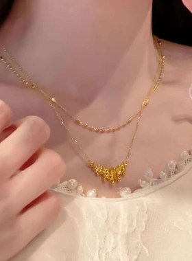 金色碎冰冰律动音符项链女款轻奢