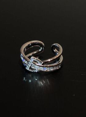 复古爆闪银色交叉戒指女款轻奢高级感小众食指戒精致气质尾戒指环