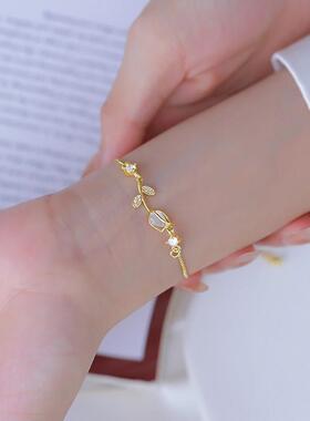 925纯银镶钻玫瑰花手链女ins小众设计简约少女风2022年新款潮复古