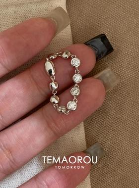 银色泡泡仿钻戒指女软链叠戴极简