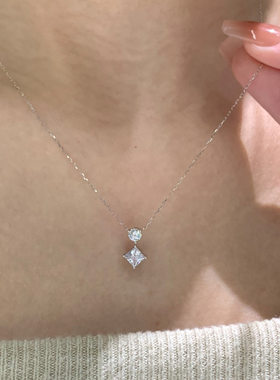 韩系爆闪仿方钻四芒星星项链女款