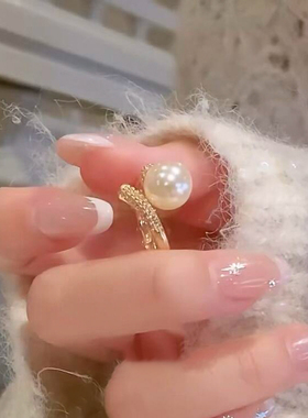 爆闪仿珍珠戒指女款开口小众设计